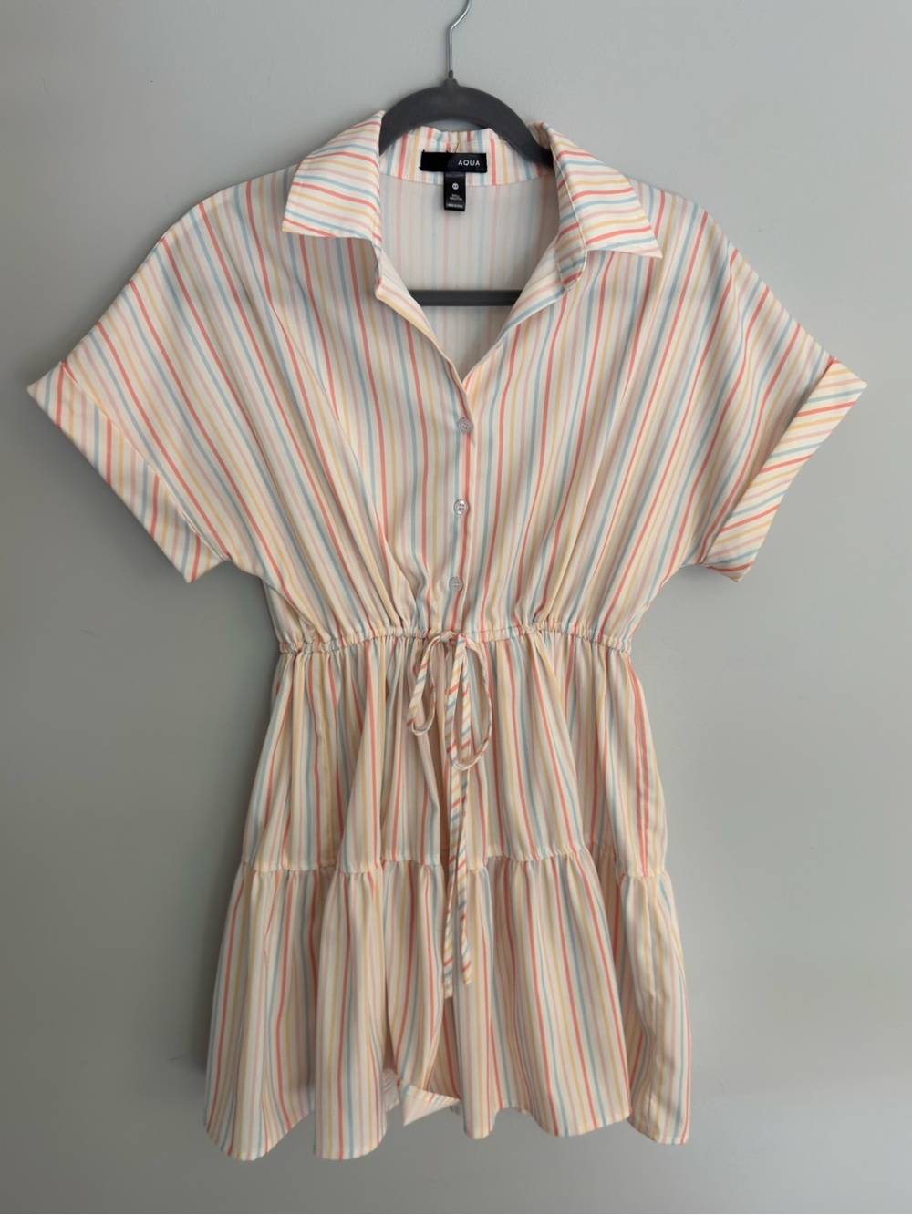 AQUA Bloomingdale's Striped Cotton Tiered Mini Shirt Dress Size XS